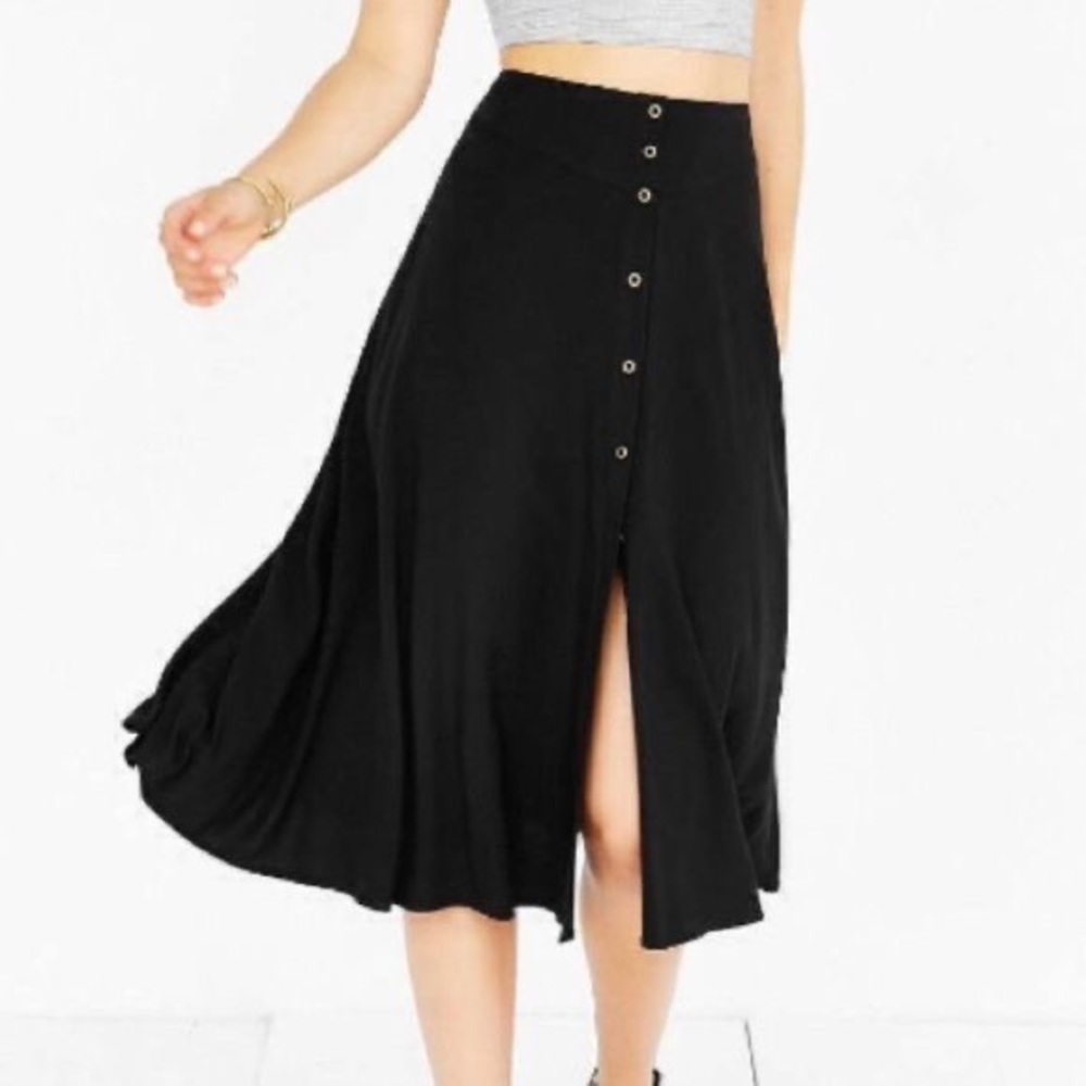 Urban Outfitters Black Button Down Midi Skirt Sz S
